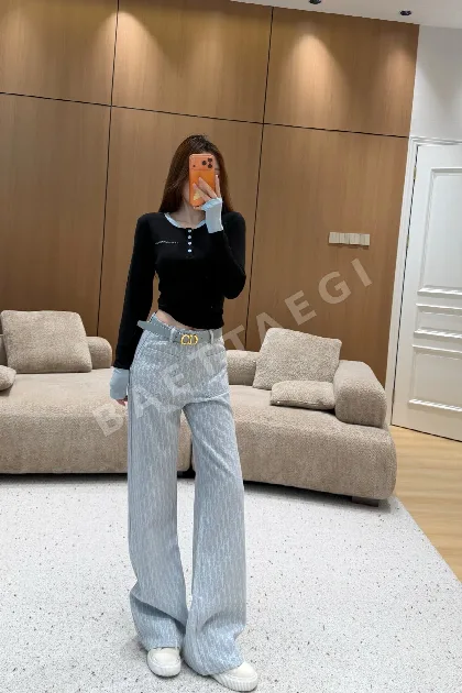 디올 자카드 레터 데님 스트레이트 레그 바지 156322