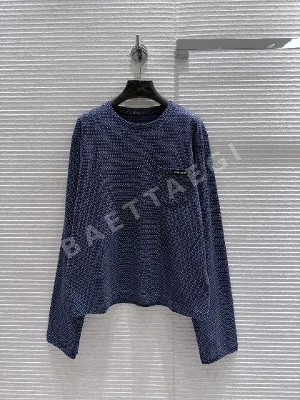 미우미우 자수 포켓 네이비 긴팔 셔츠 46337