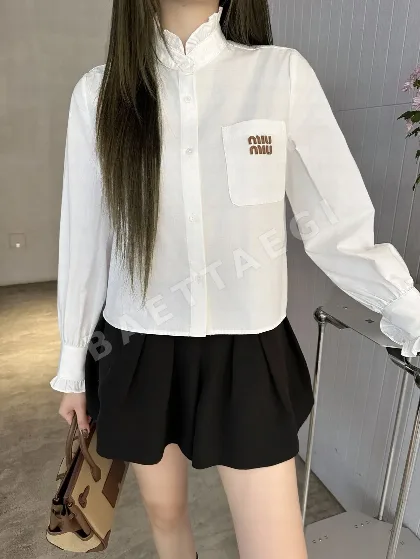 미우미우 러플 카라 긴팔 셔츠
