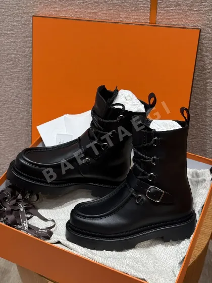 에르메스 점핑 부츠 블랙 가죽 실버 버클 165731