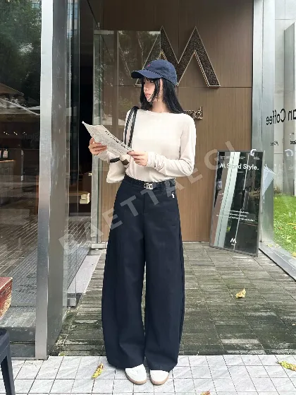 폴로 포니 자수 벨트 장식 와이드 레그 바지 156475