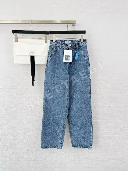 샤넬 더블 C 스티치 멀티 포켓 카고 와이드 레그 바지 182053
