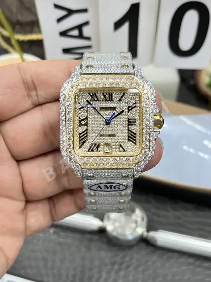 까르띠에 산토스 오토매틱 시계 다이아몬드 장식