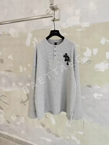 가죽 패치워크 헨리카라 와플 긴팔 티셔츠 163687