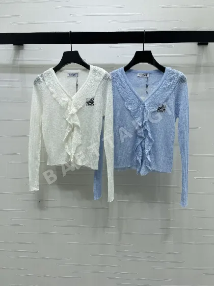 로에베 프릴 니트 V넥 실크 울 가디건 96864