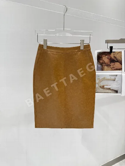 생로랑 여성 레더 스커트 206754