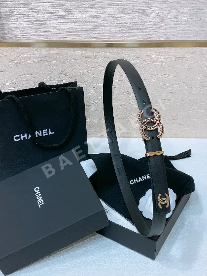 샤넬 블랙 로즈레드 로고 버클 가죽 벨트 58562