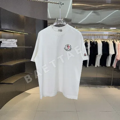 몽클레르 컬러 블록 자수 크루넥 반팔 티셔츠