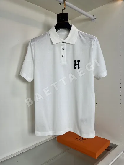 에르메스 H 자수 패치 남성 코튼 반팔 폴로셔츠 2220