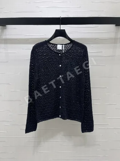 디올 시스루 패턴 라운드넥 니트 가디건 154655