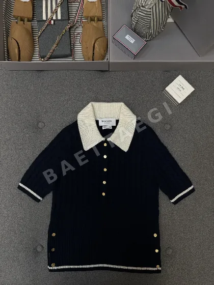 톰브라운 케이블 니트 캐시미어 반팔 폴로셔츠 46546