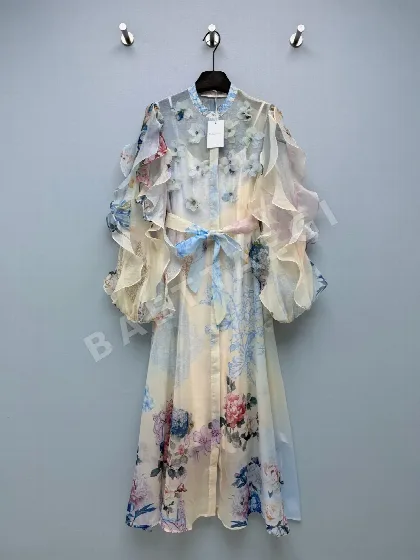 짐머만 여성 블루 베이지 플라워 프릴 슬림핏 미니 원피스 45781