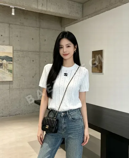 샤넬 더블 C 로고 니트 반팔 티셔츠 198197