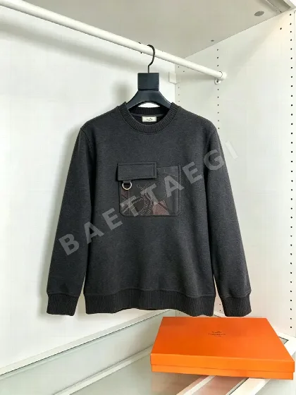 에르메스 울 크루넥 풀오버 스웨트셔츠 남성 긴팔 169746