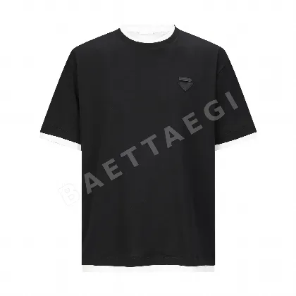 프라다 더블 레이어 블랙 반팔 티셔츠 P220