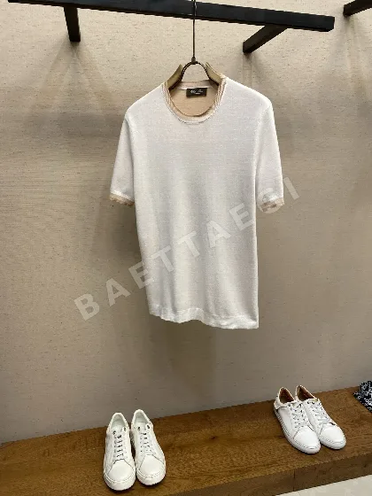로로피아나 린넨 코튼 크루넥 반팔 니트 남성 티셔츠 23465