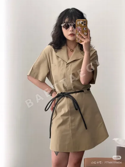 셀린느 카키 컬러 여성 린넨 원피스