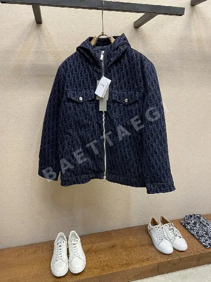 디올 로고 자카드 데님 후드 다운 자켓 186383