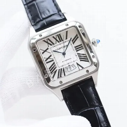 까르띠에 산토스 뒤몽 10.8MM8215 오토매틱 무브먼트 사파이어 글라스 스틸밴드 가죽스트랩 레플리카 42925 Cartier