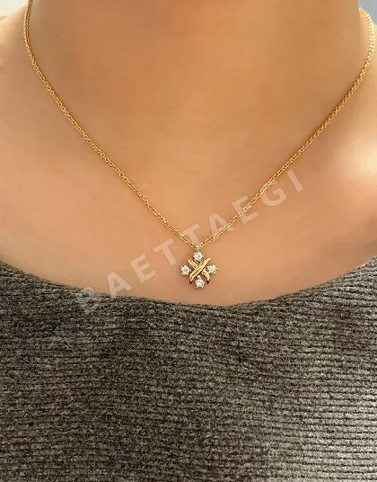 티파니 크로스 스퀘어 투톤 목걸이 70620