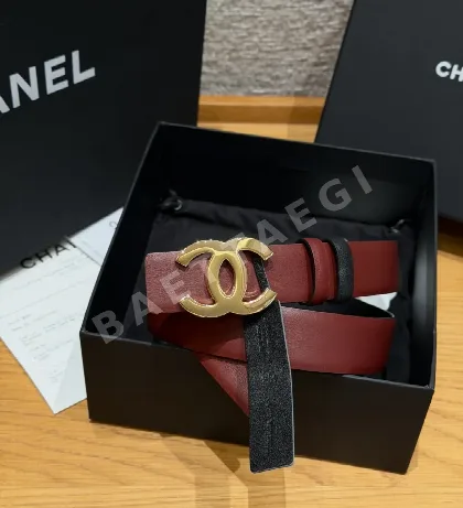 샤넬 더블 C 버클 리버시블 송아지가죽 벨트 187016
