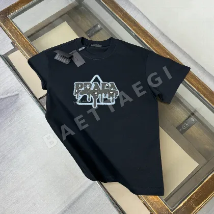 프라다 크루넥 코튼 반팔 티셔츠 53671