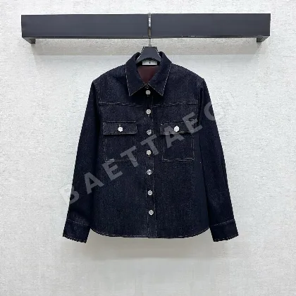 샤넬 천연 가죽 카라 트윌 데님 셔츠 자켓 199075