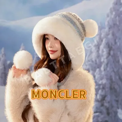 몽클레르 컬러 블록 스트라이프 울 플리스 여성 모자 186875